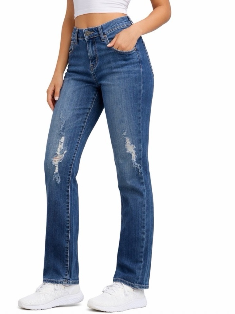 Kut from the Kloth TL/Cut 99550 straight leg mid rise distressed denim jeans 2